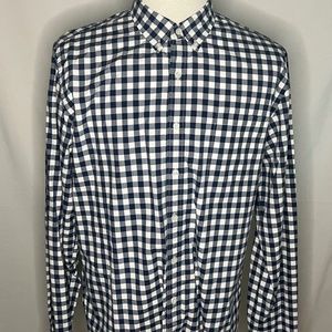 J CREW BUTTON UP SHIRT MENS EXTRA LARGE XL TALL LONG SLEEVE BLUE CHECK PLAID